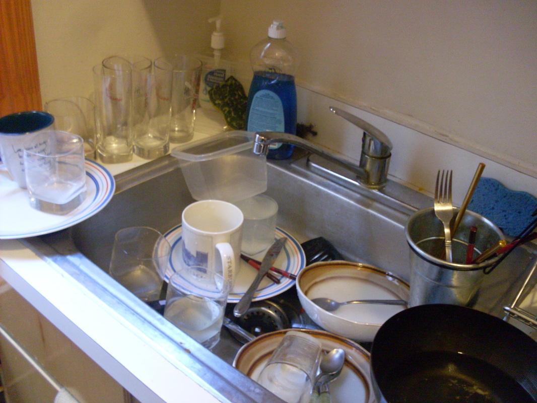 kitchen sink with dishes